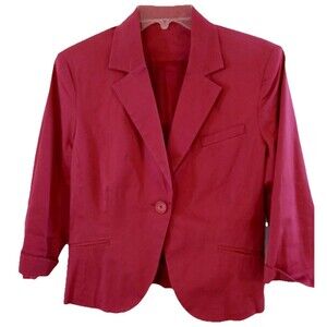 Pink Blazer Jacket Woman's Size Small Dark Pink Lined Faux Pockets Single Button